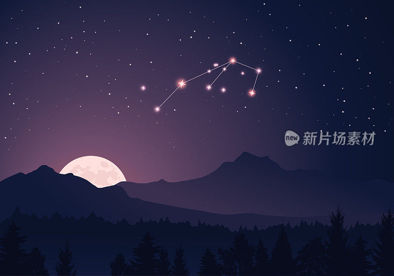 矢量星座雕刻家在暗紫色，星空。