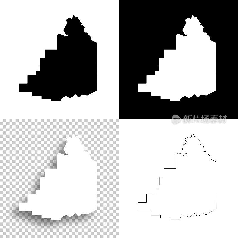 弗里蒙特县，爱达荷州。设计地图。空白，白色和黑色背景