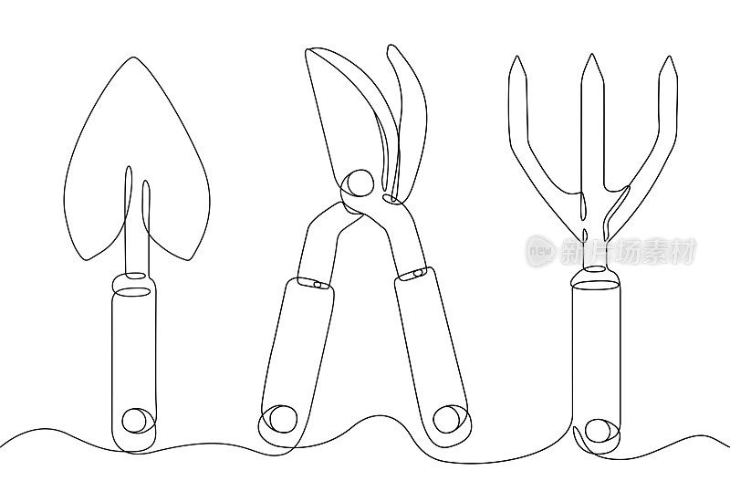 园艺工具单线绘制与可编辑的笔触