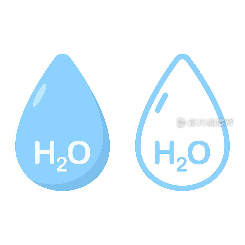 H2O水滴图标矢量设计。