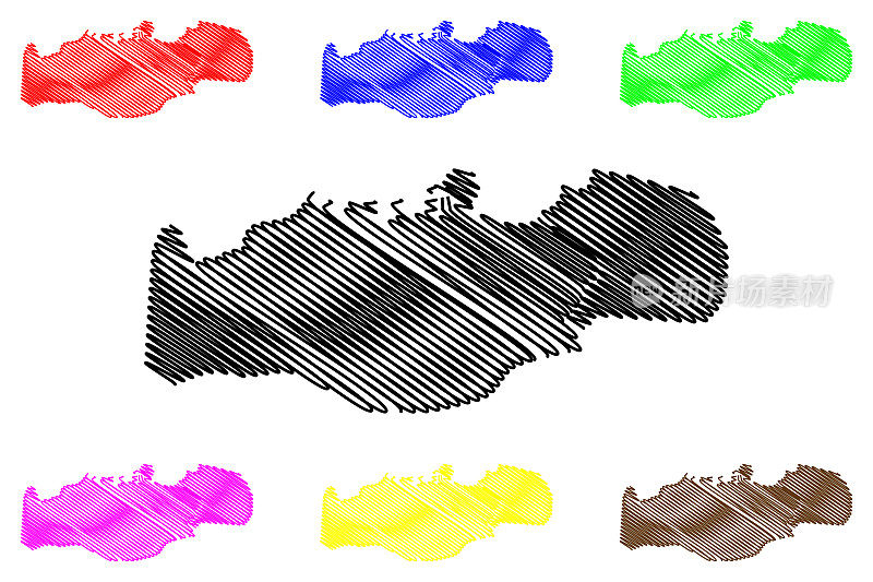希洪城(西班牙王国，阿斯图里亚斯)地图矢量插图，涂鸦草图西克森城地图