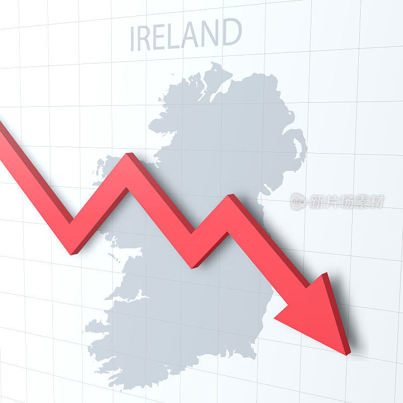 下落的红色箭头与爱尔兰地图的背景