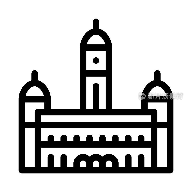 苏丹宫殿阿卜杜勒-萨马德图标矢量大纲插图
