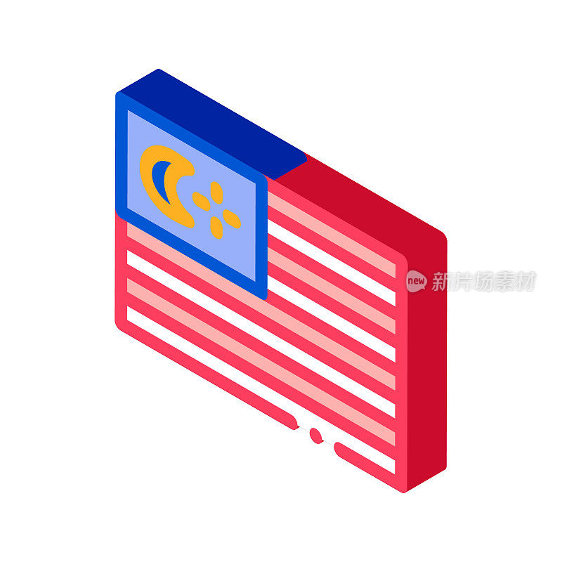 马来西亚国旗等距图标矢量插图