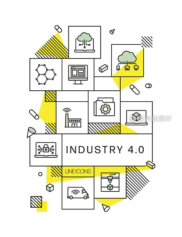 工业4.0相关现代线条风格矢量插图