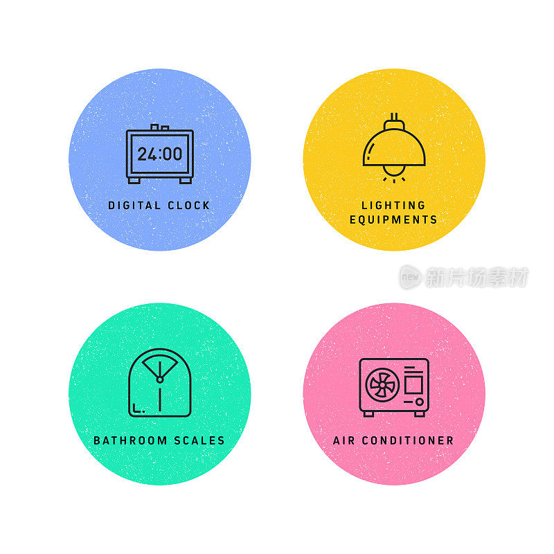 家电相关线路图标。向量符号说明。