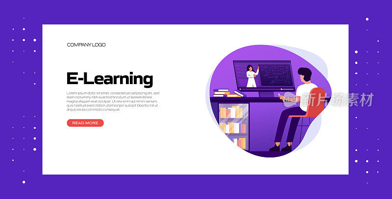 E-Learning，在线教育相关矢量插图登陆页面模板，网站横幅，广告和营销材料，在线广告，业务演示等。