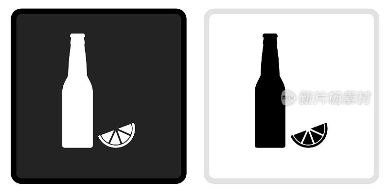 啤酒瓶和石灰图标上的黑色按钮与白色翻转