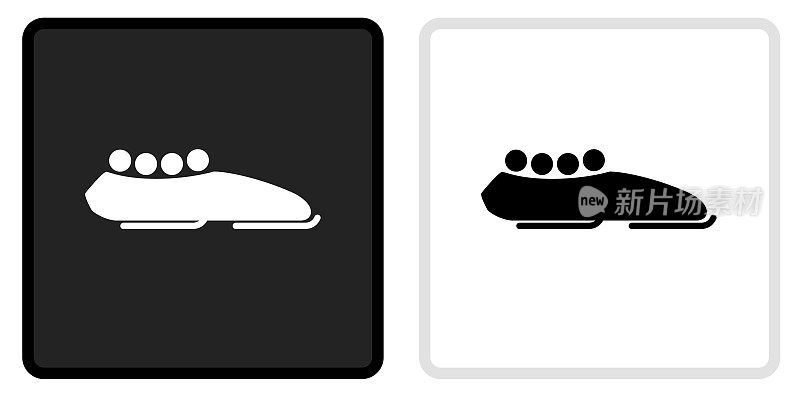 有舵雪橇和运动员图标上的黑色按钮与白色翻转