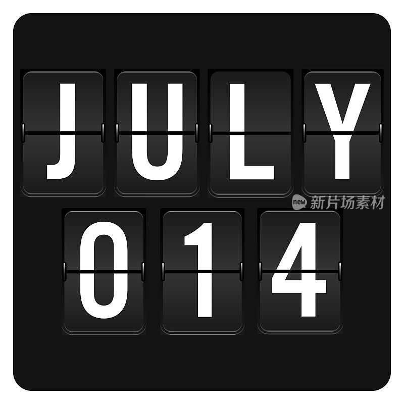 7月14日-每日日历和黑色翻转记分板数字计时器与日期