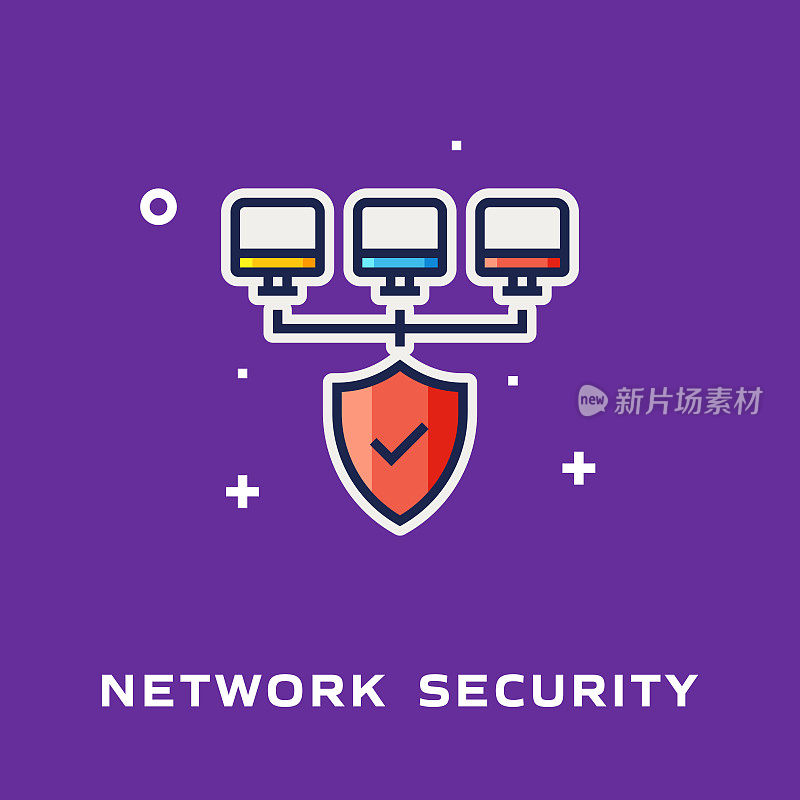 网络安全平面线图标，轮廓矢量符号插图。