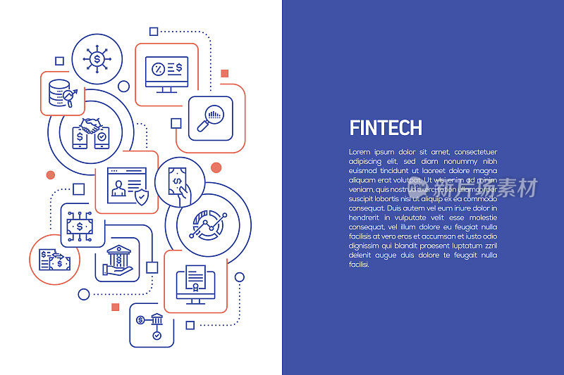 金融科技概念，带有图标的金融科技矢量图