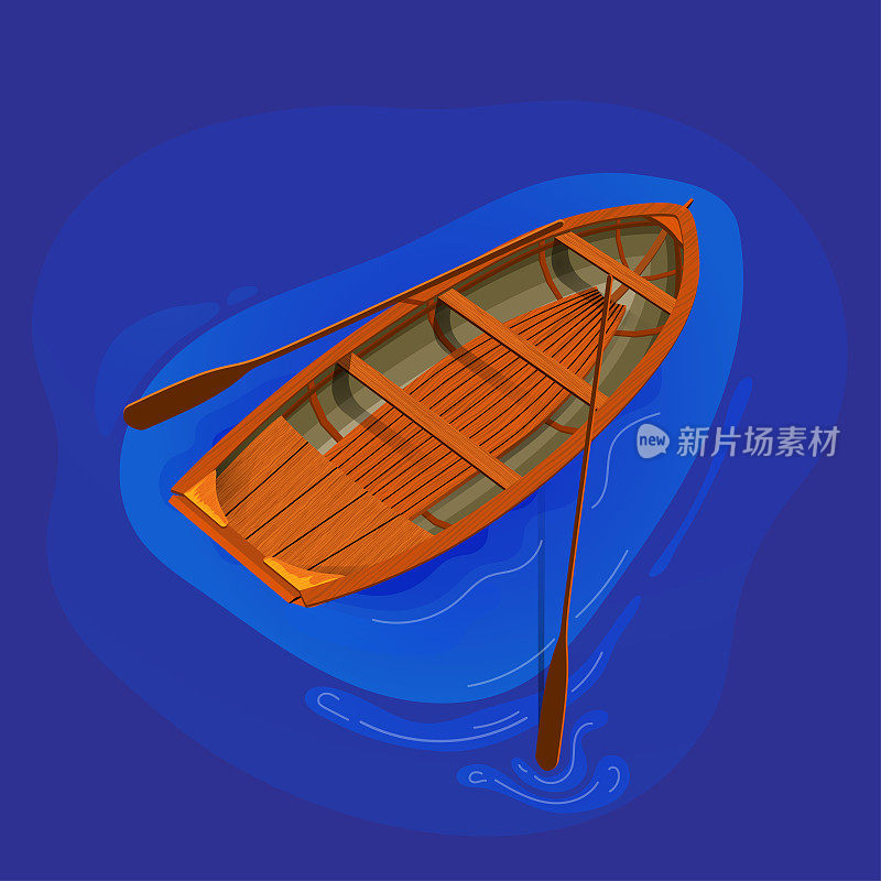 矢量插图的高详细木船与桨。