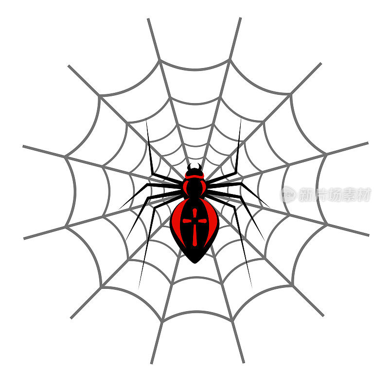 黑色十字军蜘蛛，有红色的十字架和蜘蛛网