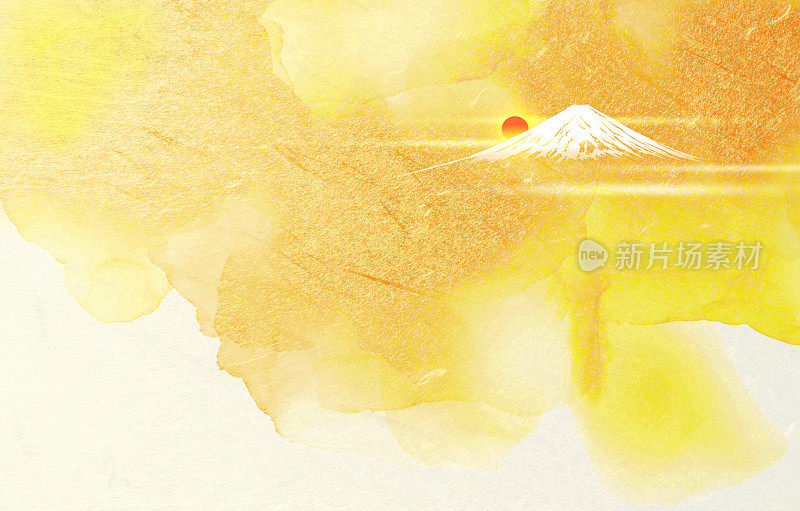 富士山(日出、日落、云朵)抽象