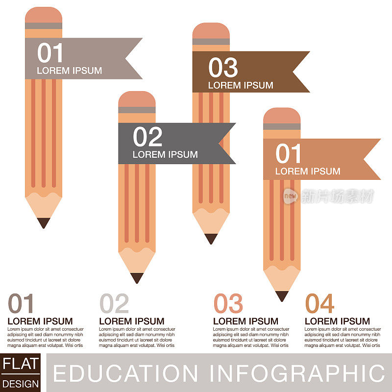 带文本和图标的教育信息图表铅笔集
