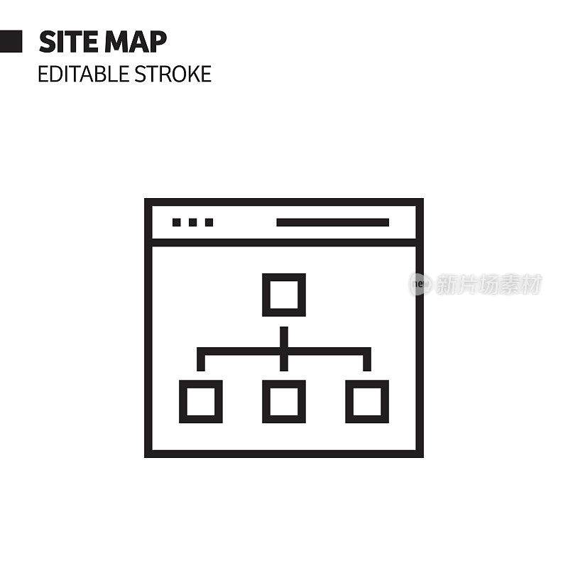 网站地图线图标，轮廓矢量符号插图。