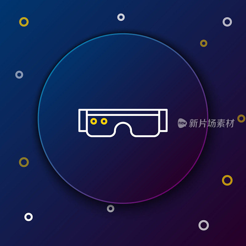 线智能眼镜安装在眼镜图标孤立的蓝色背景。可穿戴电子智能眼镜，带有摄像头和显示器。色彩斑斓的轮廓的概念。向量