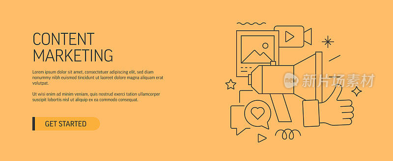 内容营销相关的网站横幅线风格。现代设计矢量插图网页横幅，网站标题等。股票插图