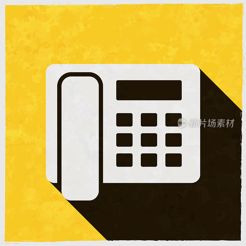 电话。图标与长阴影的纹理黄色背景