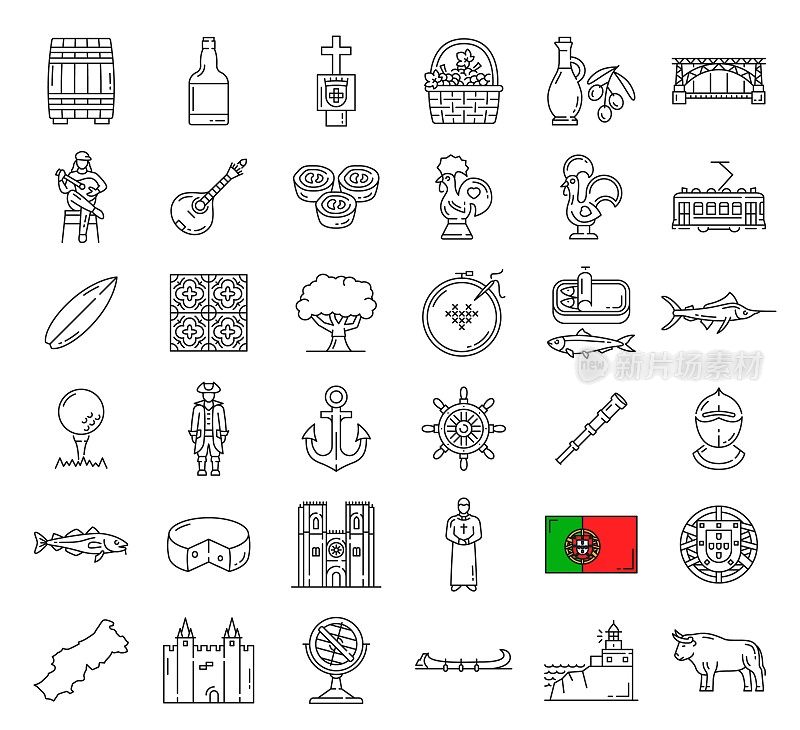 葡萄牙旅游标志性标志或国家标志