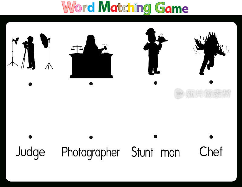 教育插图匹配的词语为幼儿。学习单词搭配图片。如工作类别所示