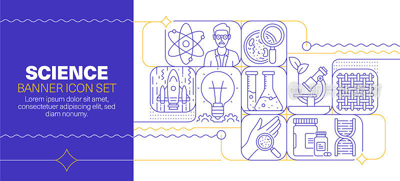 科学线图标集和横幅设计