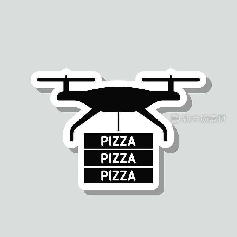 披萨外卖无人机。图标贴纸在灰色背景