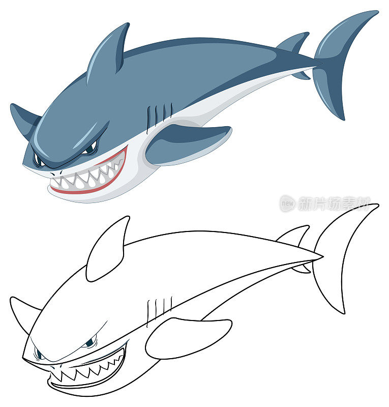 鲨鱼卡通人物和它的涂鸦轮廓