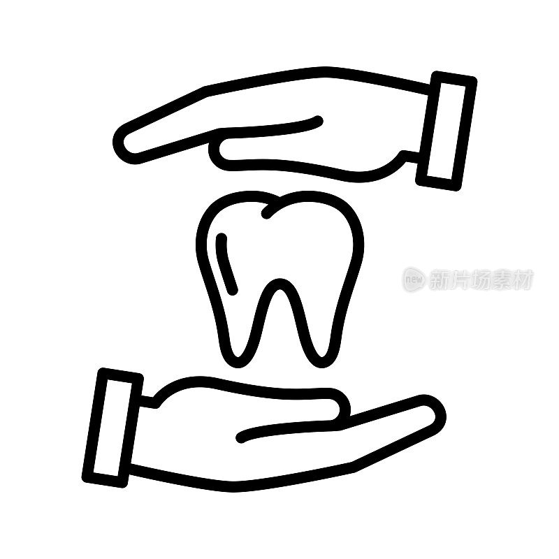 牙齿护理图标，牙齿保护。呵护牙齿和口腔健康的双手。