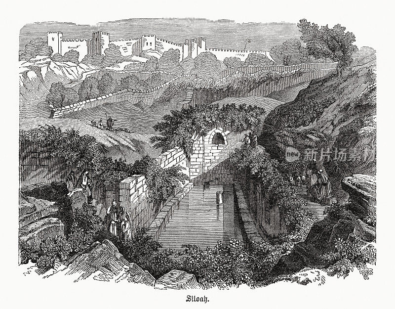 西罗亚池，耶路撒冷，以色列，木版版画，1891年出版