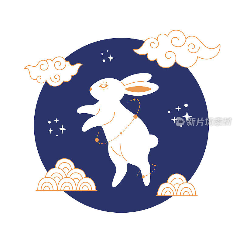 祝你新年快乐，可爱的小白兔2023。兔年。中秋节。手绘矢量插图