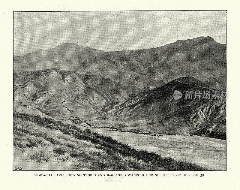 英国军队在1898年的提拉战役中穿过桑帕加山口，那是19世纪在印度边境的战争