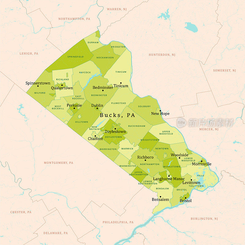 巴克斯县绿色矢量地图