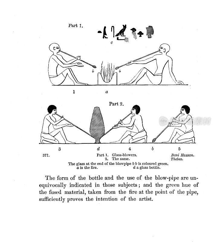 维多利亚时代雕刻古埃及象形文字的玻璃吹制;古埃及人1854年