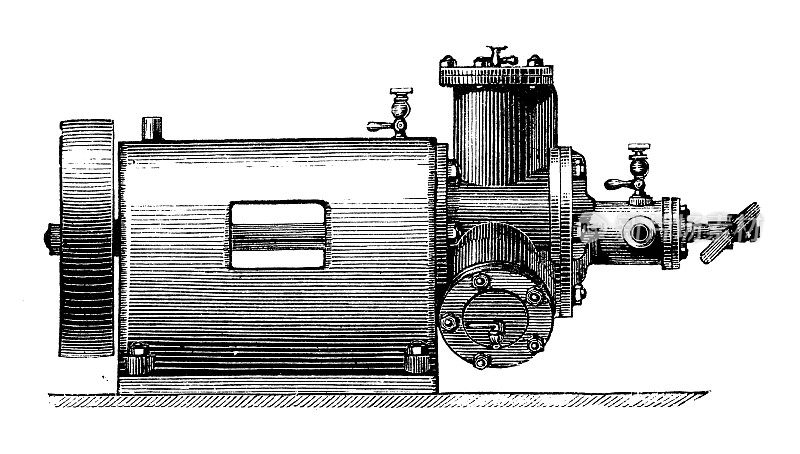 古董插图，应用力学:蒸汽动力机器