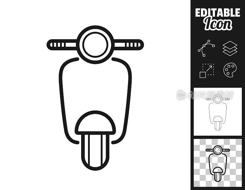 摩托车-前视图。图标设计。轻松地编辑