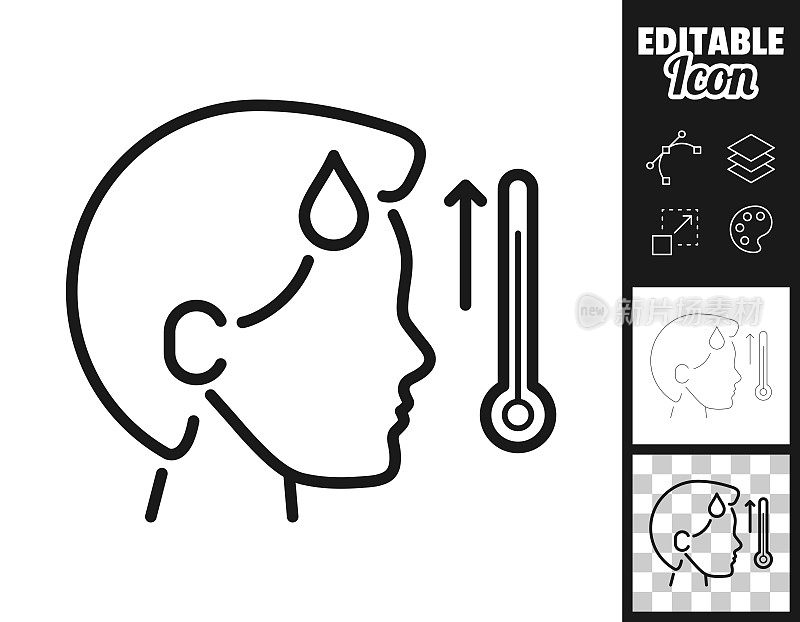 有高烧的人。图标设计。轻松地编辑