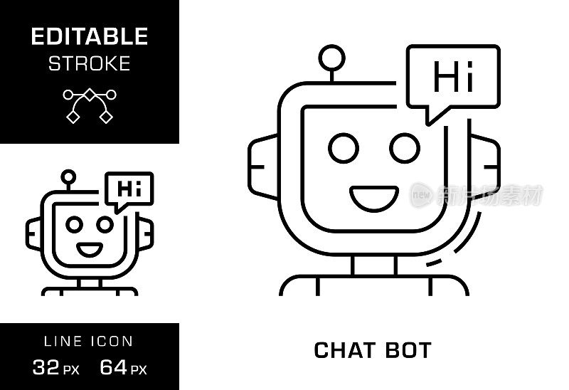 聊天机器人可编辑的笔画线图标设计