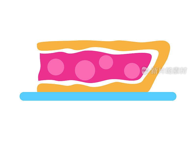 派片与浆果孤立在白色背景。美味的烤糖霜配樱桃馅。抽象的苹果面包店标志。平的明亮的糕点。最小的食品标志设计矢量插画