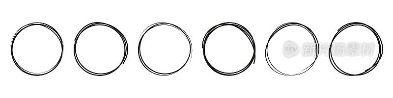 手绘圆。涂鸦线圆。空的戒指。手绘自行车架隔离。