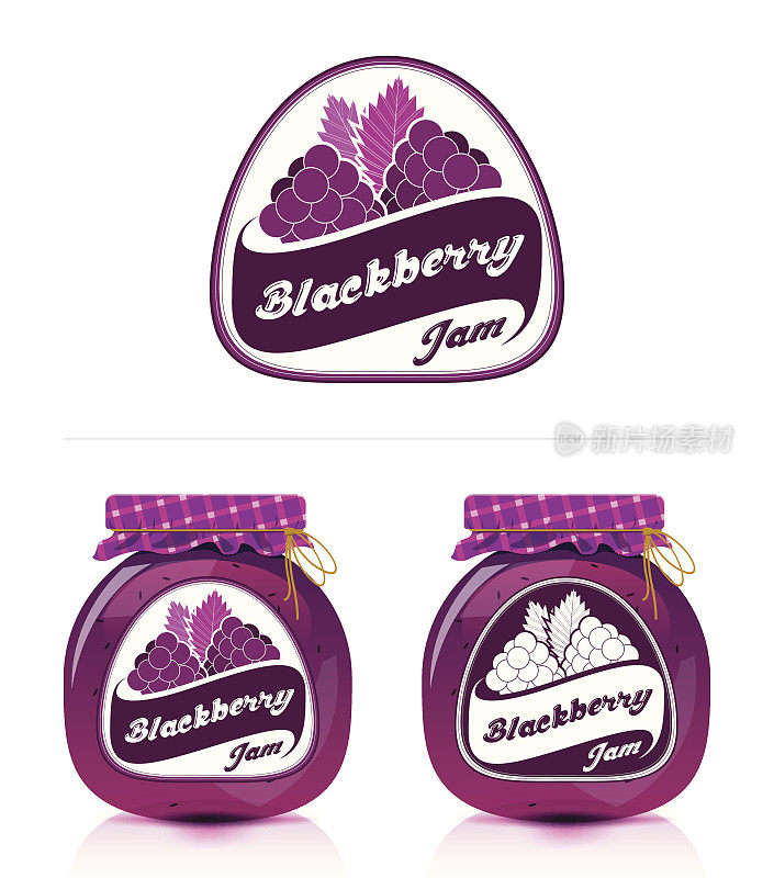 黑莓果酱标签与罐子