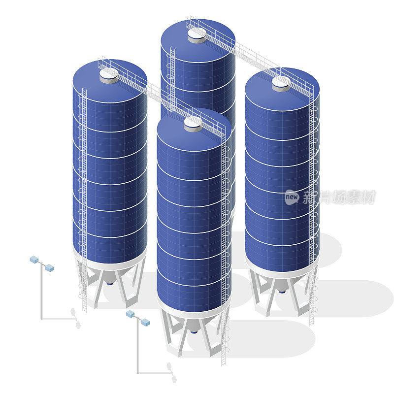 筒仓。农场建筑设计用于储存散装材料，谷物，青贮。