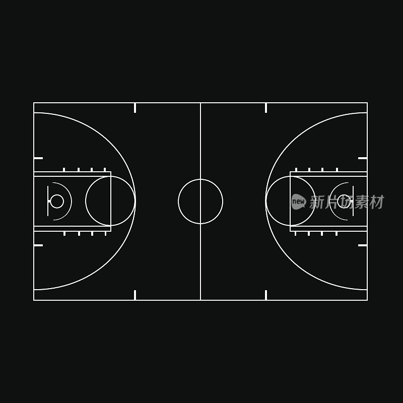 篮球场图标孤立在黑色背景