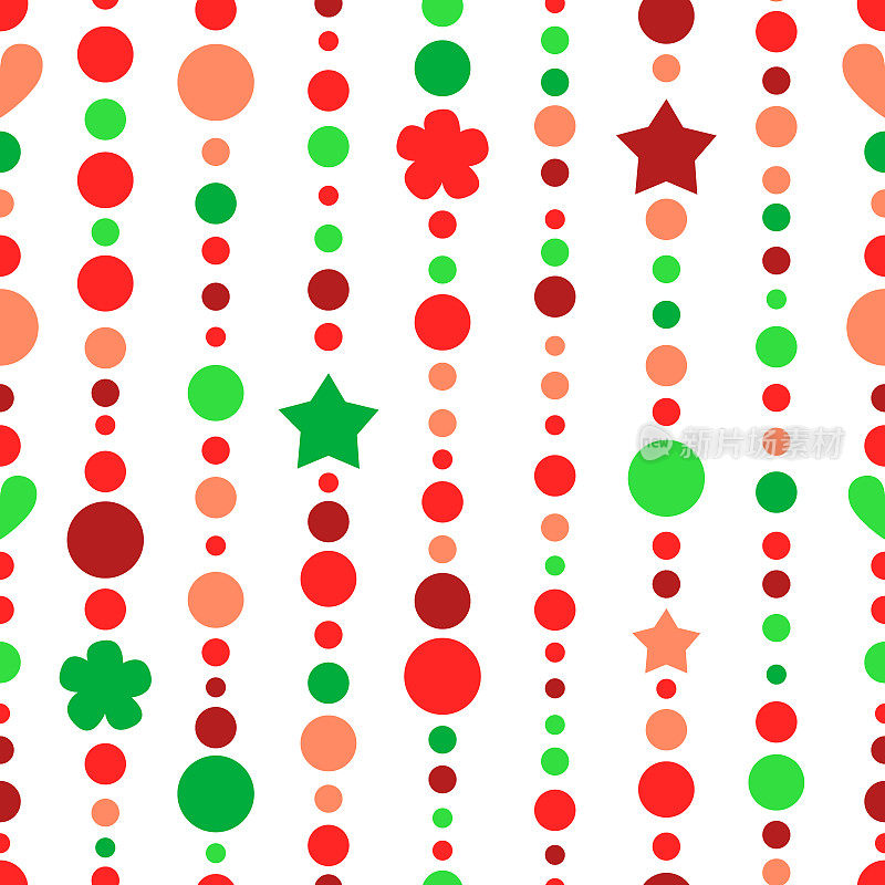红绿圣诞串珠串，矢量无缝图案