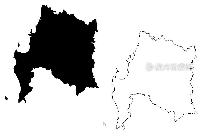 毕比奥地区(智利共和国，智利行政区划)地图矢量插图，毕比奥示意图