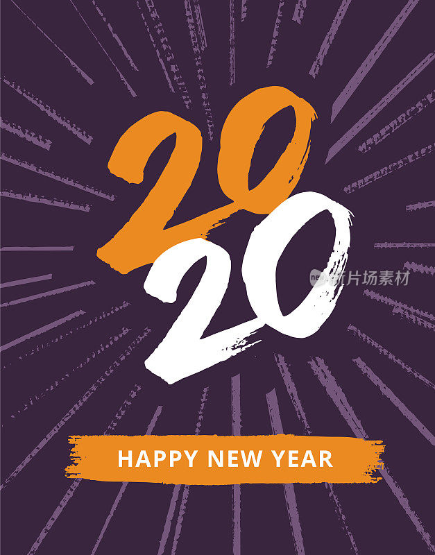 手绘的2020年新年贺卡和烟花