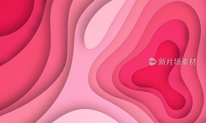 剪纸的背景。红色，粉色抽象波浪形状-时尚的3D设计