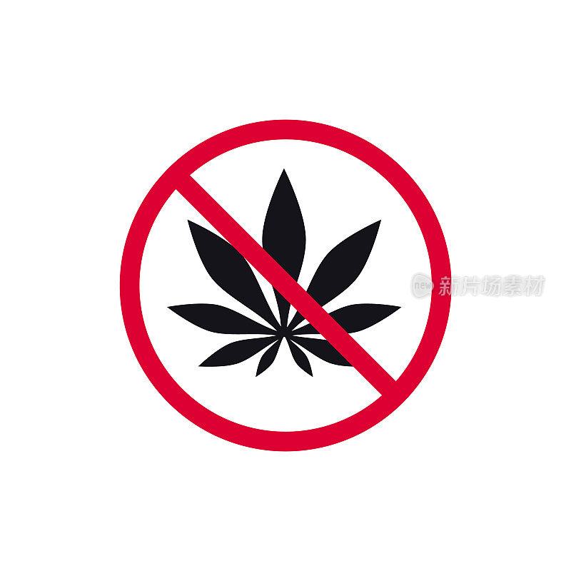 没有大麻禁止标志，禁止现代圆形贴纸，矢量插图