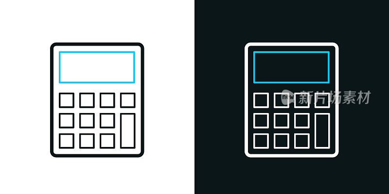 计算器。黑色或白色背景上的双色线条图标-可编辑笔触